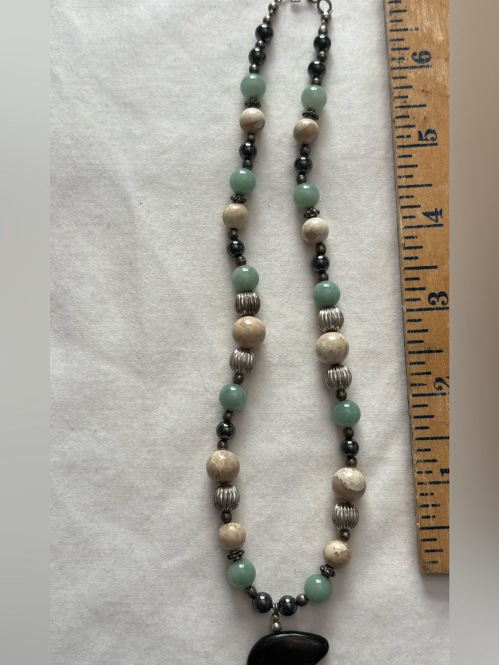 Natural Stone Beaded Necklace Teal Mint Pendant Boho Artisan Jewelry - Picture 5 of 6